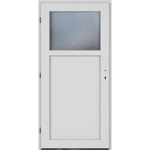 Weiße Roro Nebeneingangstür OKE 1154 mit anthrazitfarbenem Rahmen und Ornamentglas.