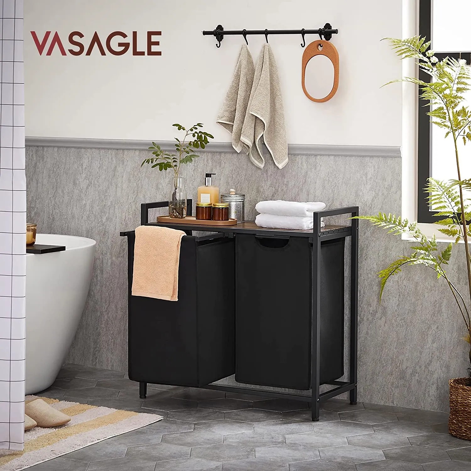 Vasagle Wäschetrenner 2 Fächer 33 x 73 x 72 cm 92 l Braun-Schwarz kaufen bei OBI