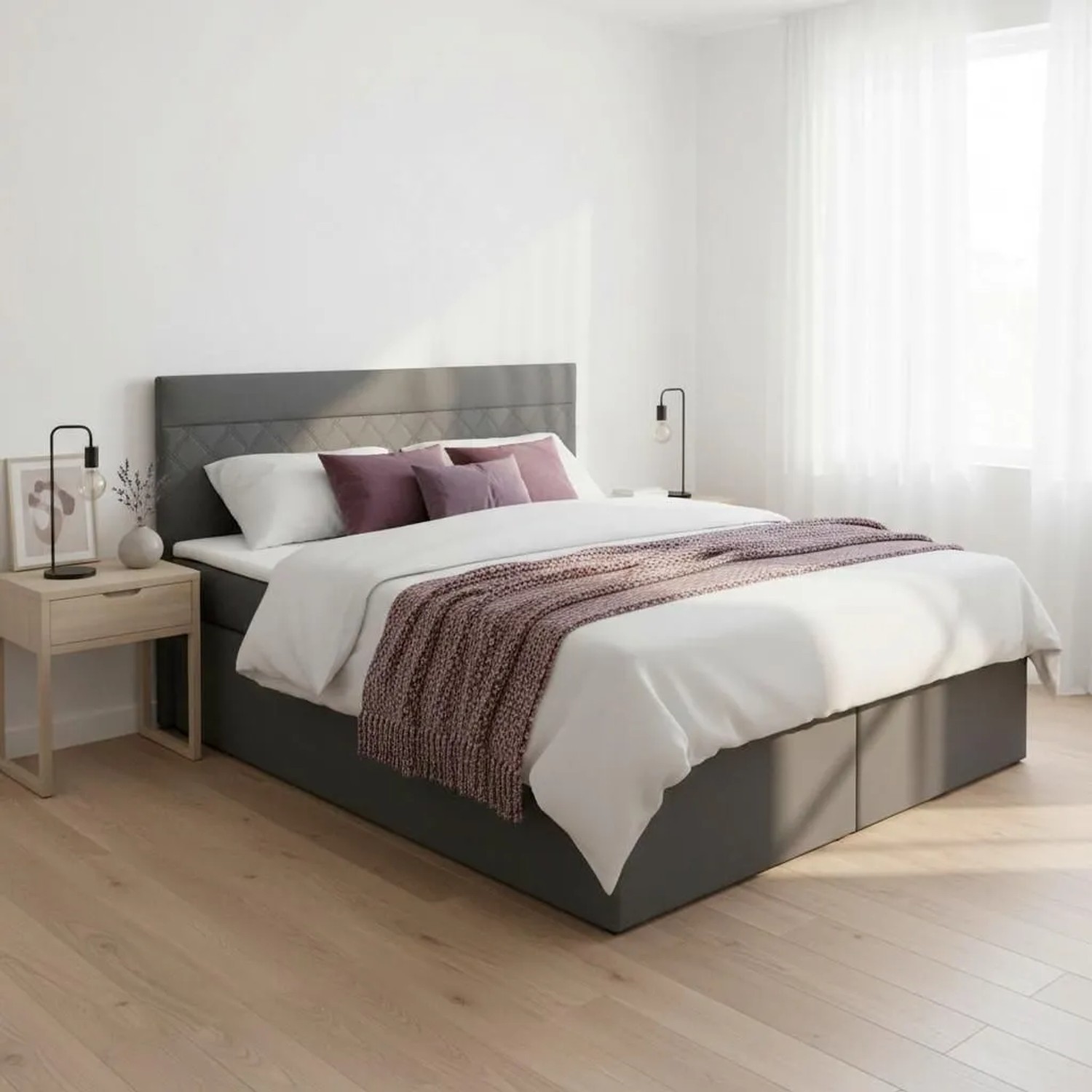 Bessagi Home Boxbett Rosa Dunkelgrau ca. 180x200 cm mit Topper