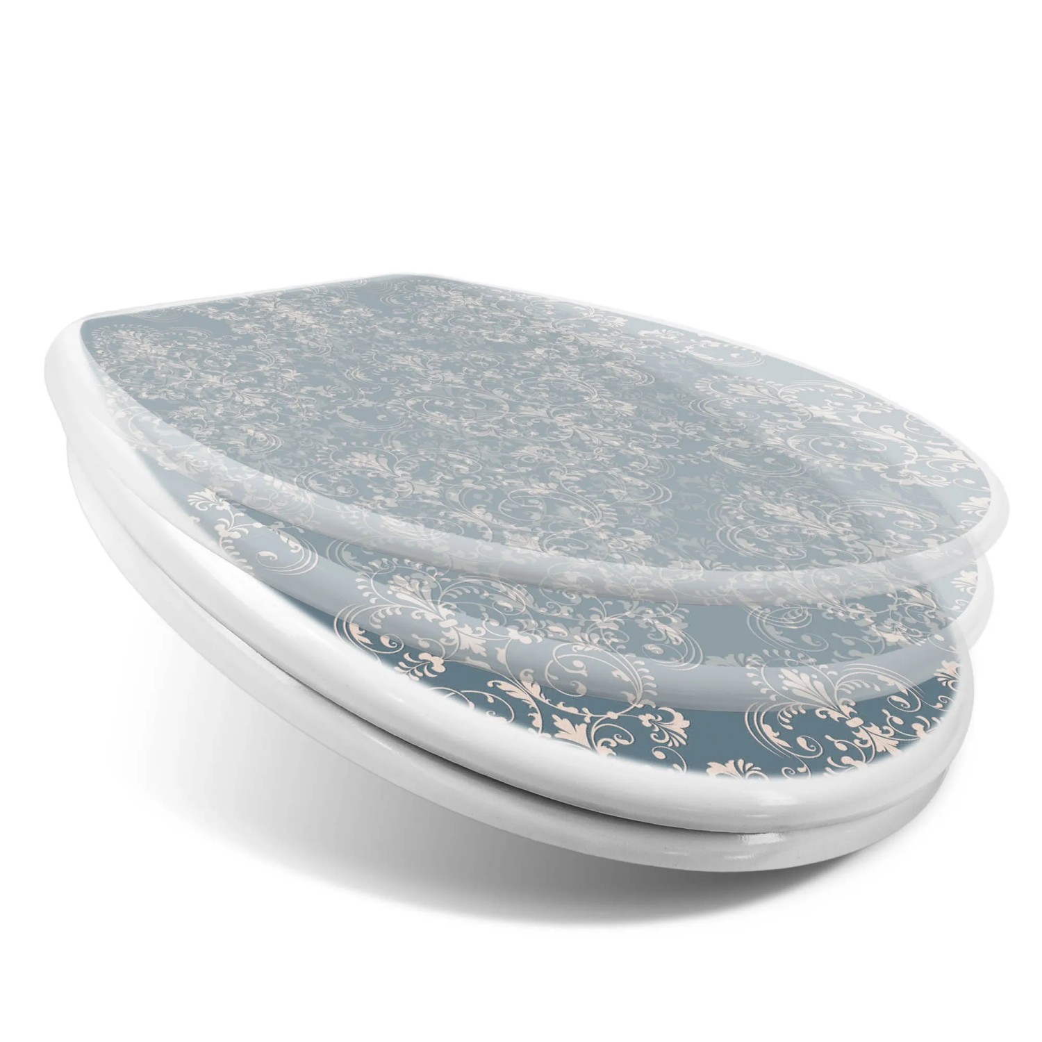 Banjado WC-Sitz mit Absenkautomatik, Motiv Royal Creme Blau, aus Duroplast, für mehr Hygiene im Bad.