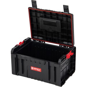 Offener Qbrick System Pro Werkzeugkoffer, 24x45x33cm, schwarz mit roter Dichtung.