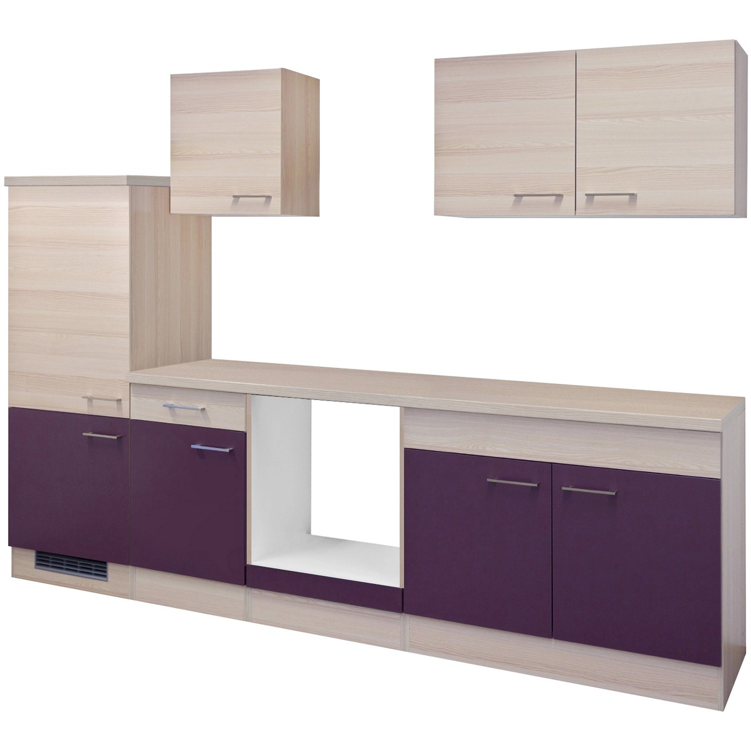 Flex-Well Exclusiv Küchenzeile/Küchenblock Focus 270 cm ohne E-Geräte Akazie-Aubergine