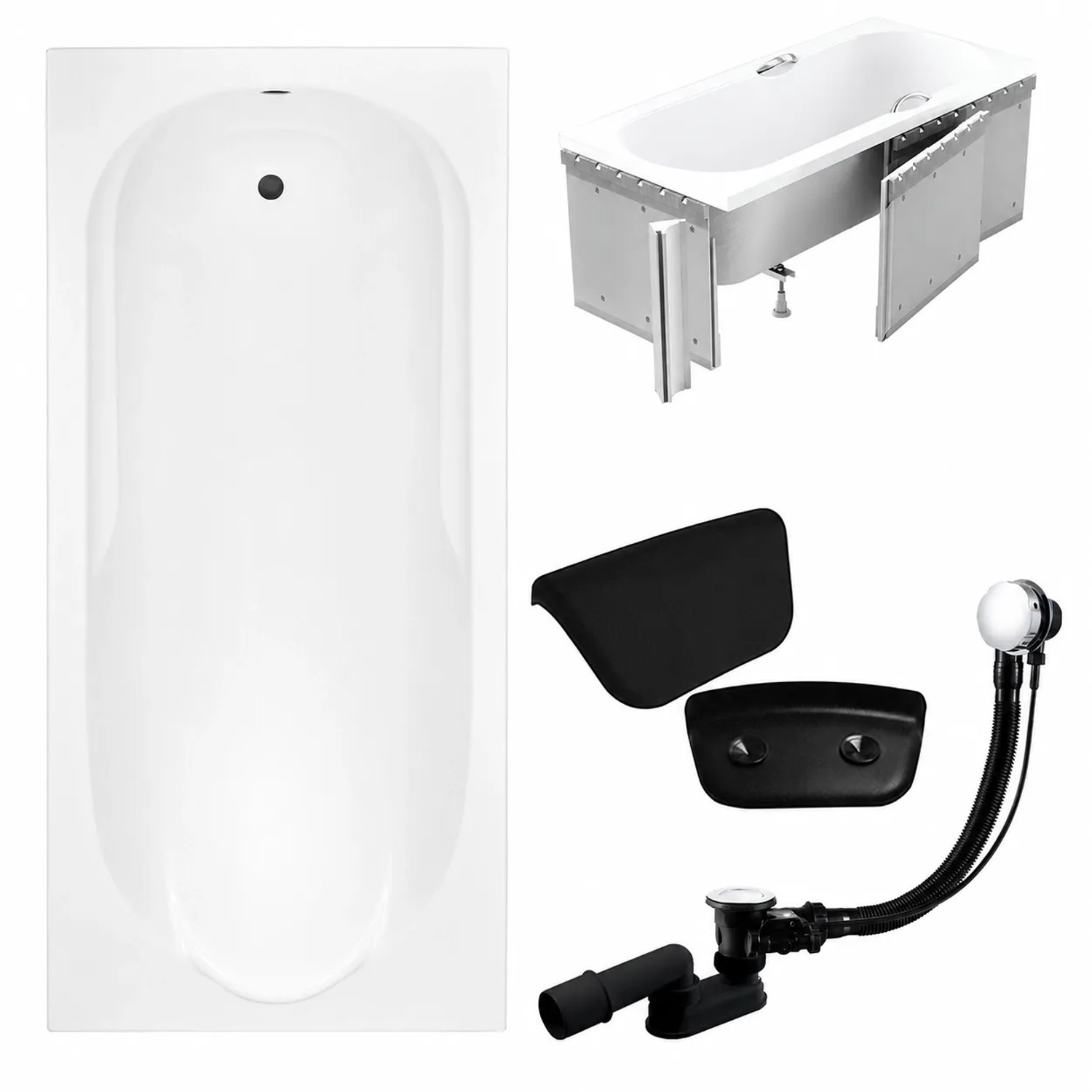 KOLMAN Badewanne Rechteck 170 x 70 Cm Mit Styroporverkleidung Mit Kopfstütze KODI Inkl. Ablauf Und Füße