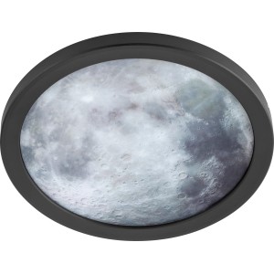 Runde LED-Deckenleuchte Lunano Ø 19cm mit Mond-Motiv und schwarzem Rahmen.