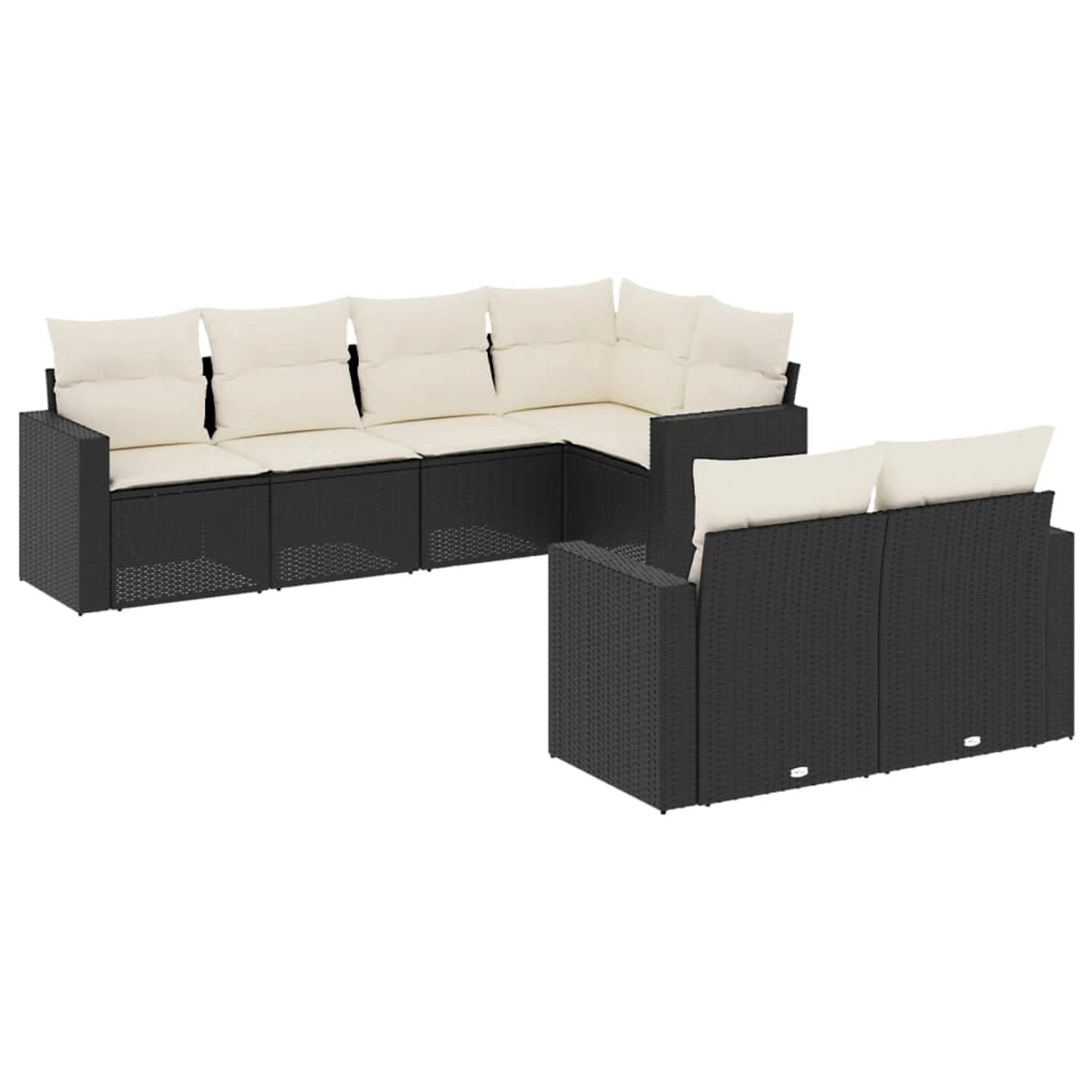 vidaXL 7-tlg Garten-Sofagarnitur mit Kissen Schwarz Poly Rattan Modell 71