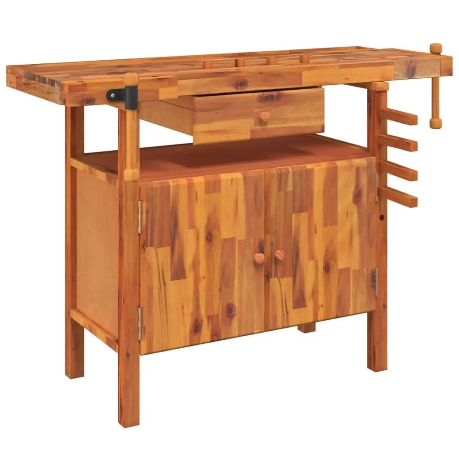 vidaXL Werkbank mit Schublade und Schraubstöcken 124 x 52 x 83 cm Massivholz Akazie 153321