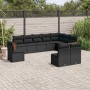 Schwarze 10-tlg. vidaXL Garten-Sofagarnitur aus Poly Rattan mit Kissen.