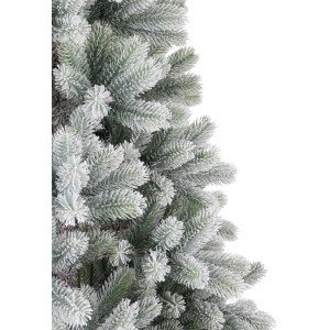 Detailaufnahme der Kunsttanne Nagano mit Kunstschnee, weiße Nadeln.
