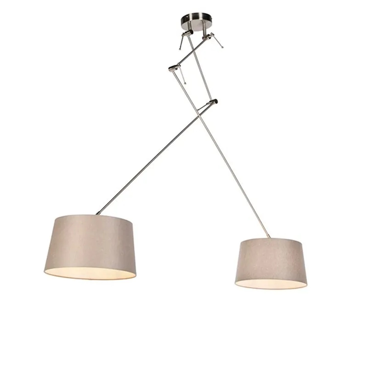 QAZQA Hängelampe mit Leinenschirmen Taupe 35 cm Blitz II Stahl