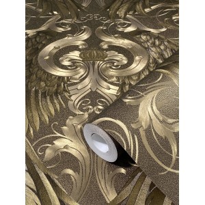 Glööckler Vliestapete Imperial Engelsflügel Gold mit Krone, Detailansicht.
