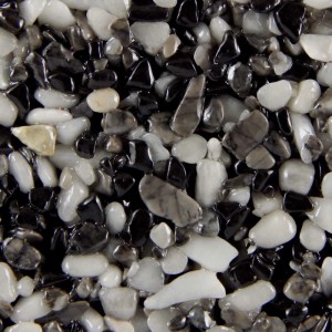 Glänzender Terralith Marmor Steinteppich Mix Elegante. Feine, gerundete schwarz-weiße Natursteine für Innenböden.
