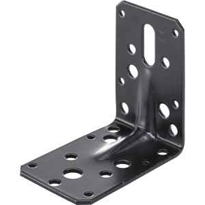 Schwarzer Hettich Verstellwinkel aus Stahl, 90x90x60 mm, mit Löchern und Langloch für Möbel.