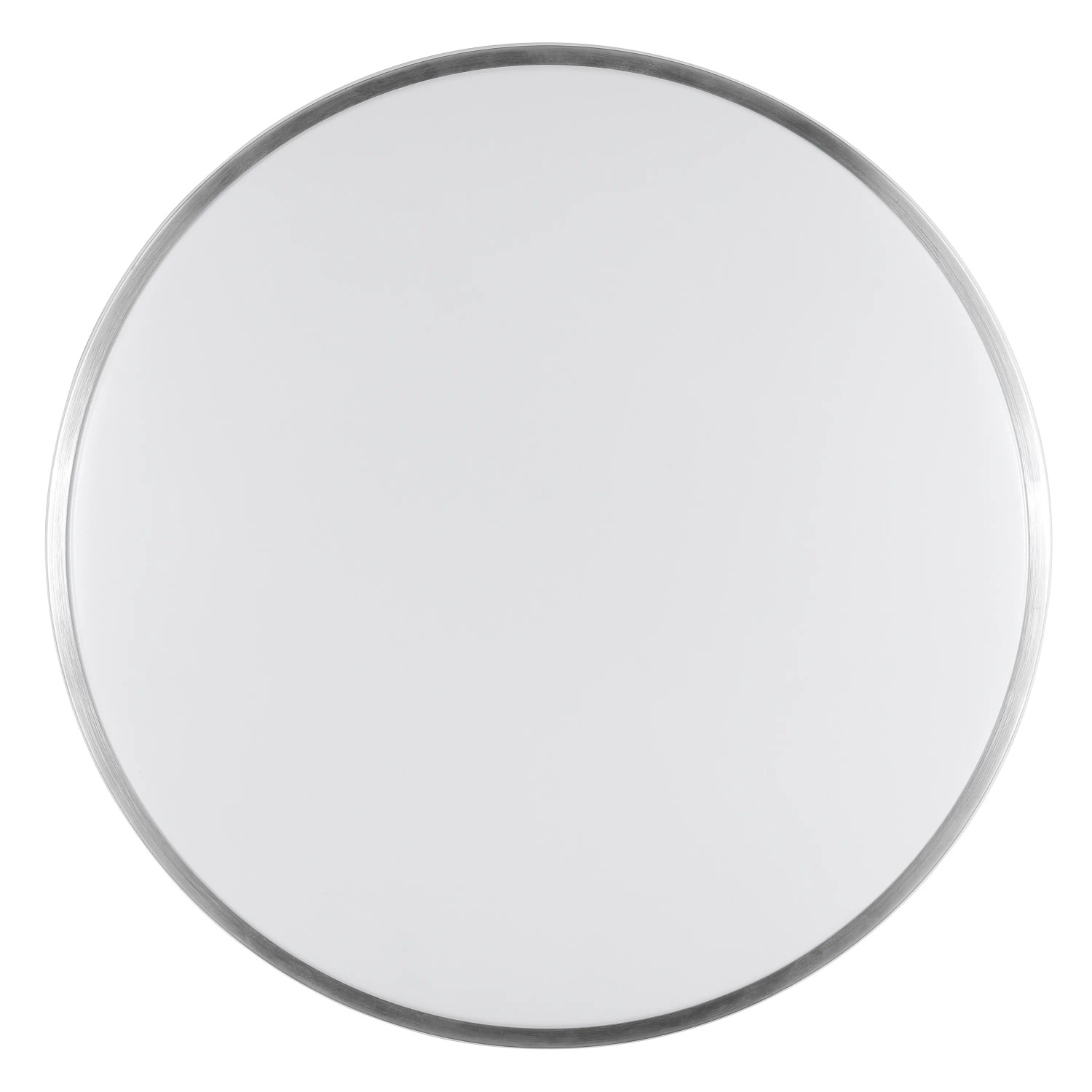 Weiße LED Deckenleuchte Avalis mit gebürstetem Aluminiumrand, Durchmesser 38 cm.