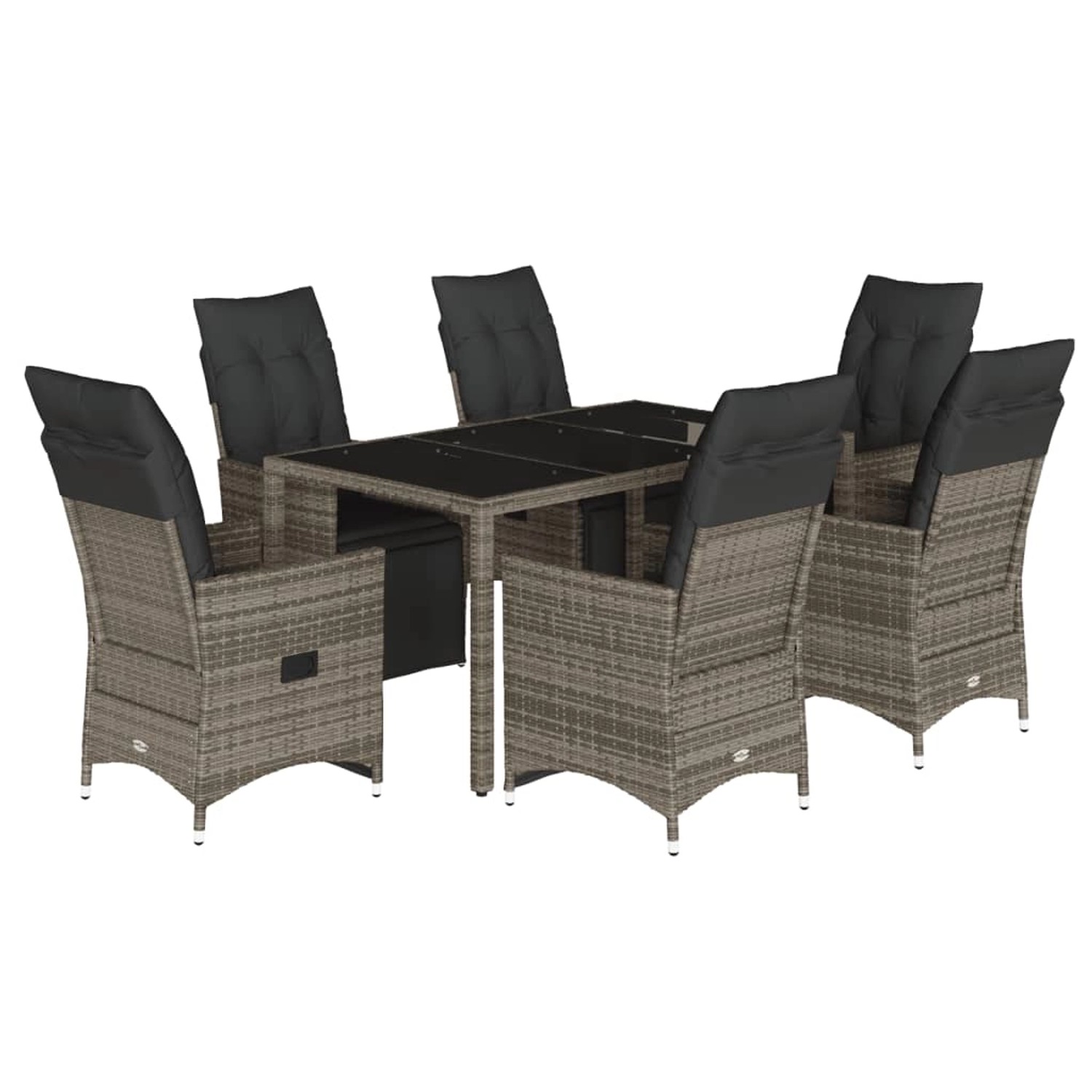 vidaXL 7-tlg Garten-Bistro-Set mit Kissen Grau Poly Rattan Modell 13