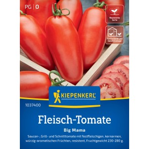 Kiepenkerl Fleisch-Tomate Big Mama: Rote, längliche Tomaten, ideal für Saucen und Grill.