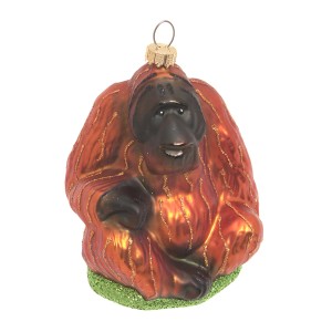 Weihnachtsornament: Krebs Glas Lauscha Orang-Utan, 6cm, braun, Christbaumkugel