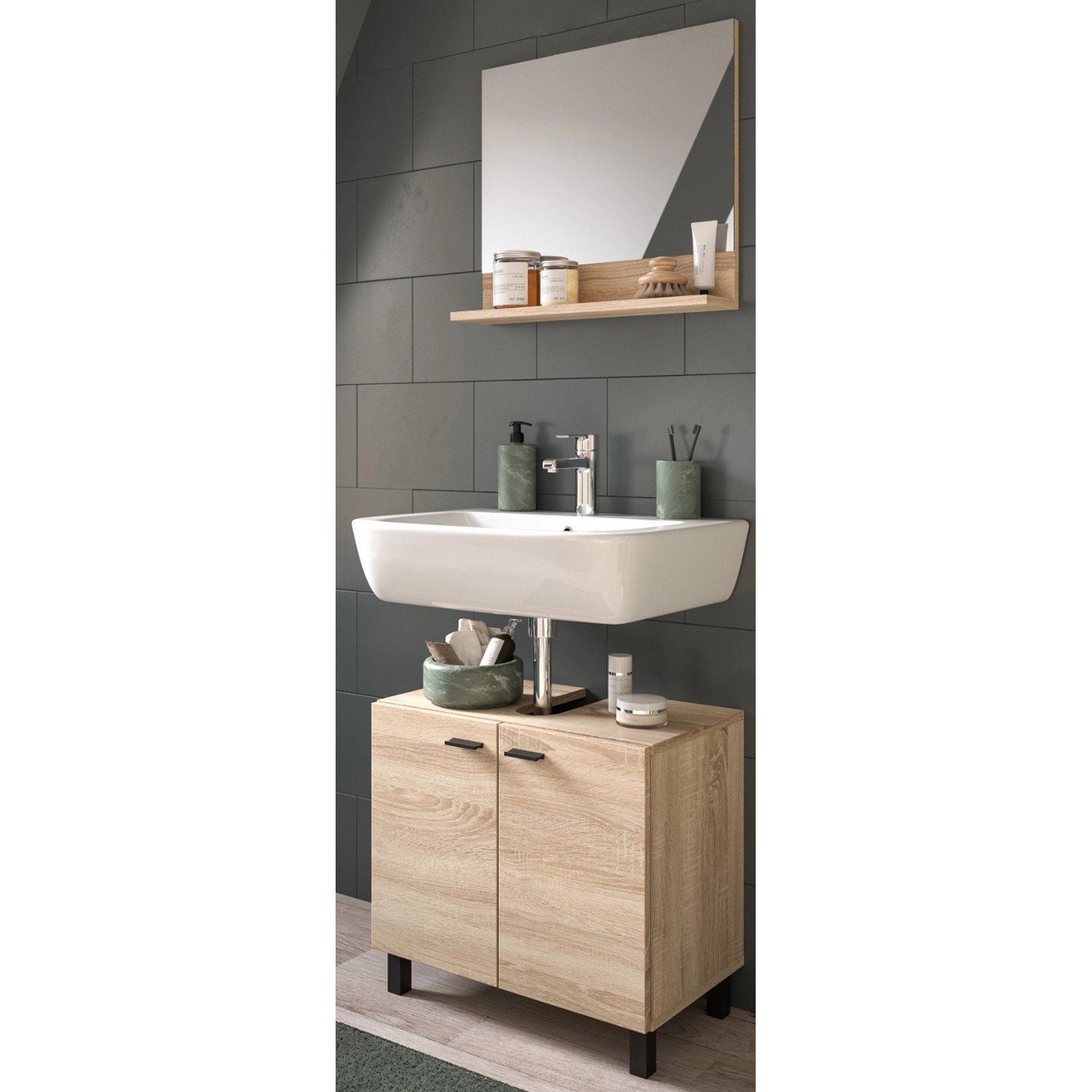 Inn.Furn Badmöbel-Set Eiche 2-teilig 57 cm Hängend oder Stehend Lowell günstig online kaufen