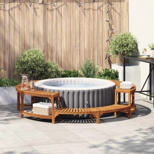 Braune vidaXL Whirlpool-Umrandung aus Akazienholz, Ø255cm, für Garten und Terrasse.