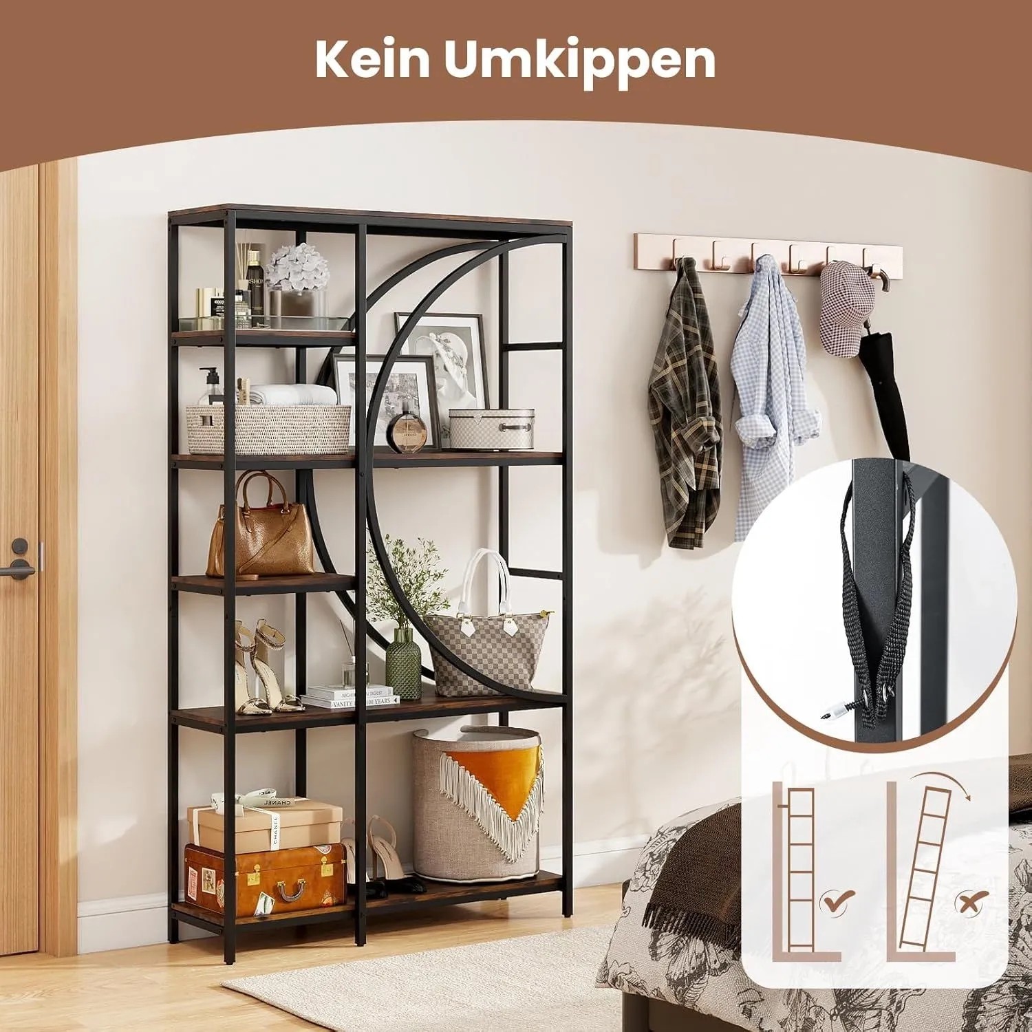 Costway Geometrisches Bücherregal Holz & Metall Braun 100 x 30 x 177 cm_2