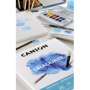 CANSON Graduate Aquarellpapier A4, 20 Blatt, mit Farben, Pinsel und Stiften.