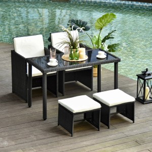 Outsunny Polyrattan Sitzgruppe, 11-teilig, mit Tisch, Stühlen und Hockern mit Kissen.