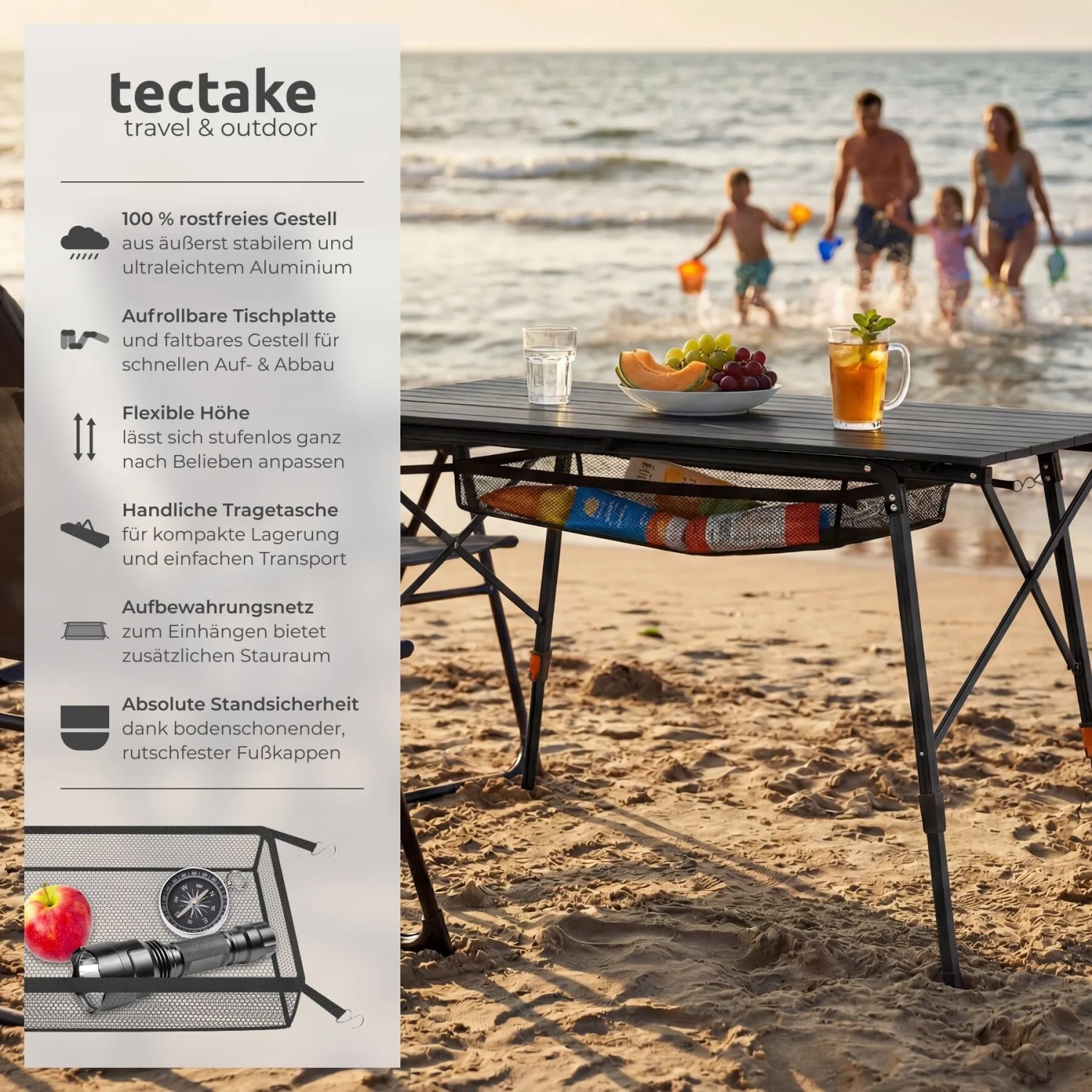 Tectake Aluminium Campingtisch Tina Faltbar Wetterfest  90 x 52 x 70 cm Schwarz_2