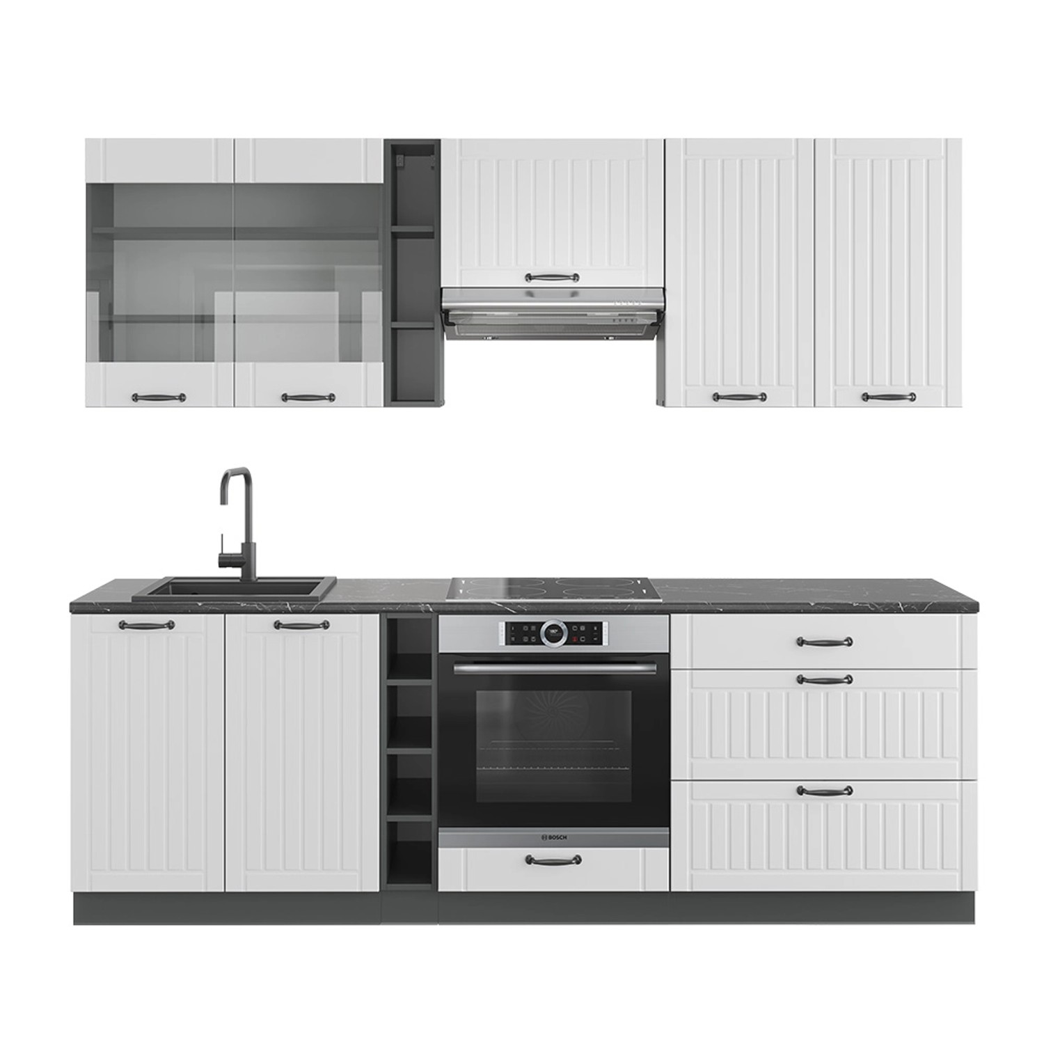 Vicco Fame-Line Küchenzeile Weiß Landhaus/Anthrazit 235 cm AP Anthrazit günstig online kaufen