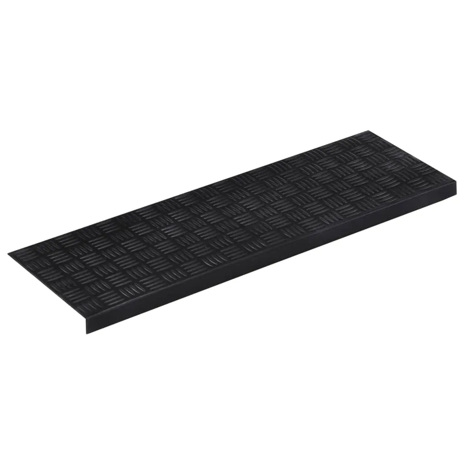 Schwarze Gummi Stufenmatte mit Riffelblechmuster, 25x75 cm, rutschfest für Treppen.