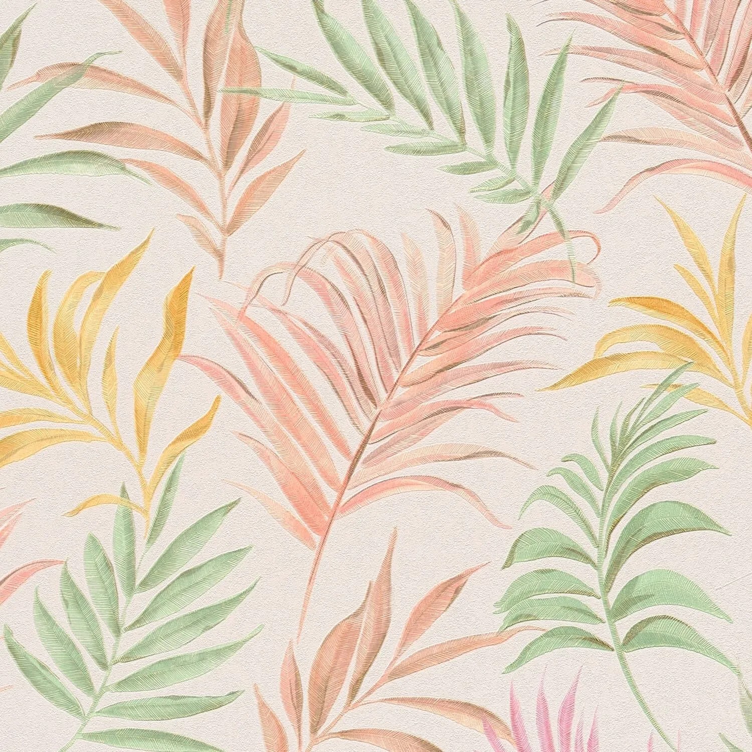 PROFHOME 791083-GU Natur Tapete Floral Schimmernd Creme Rosa Gelb Grün 0,53 m x 10,05 m 5,33 m2