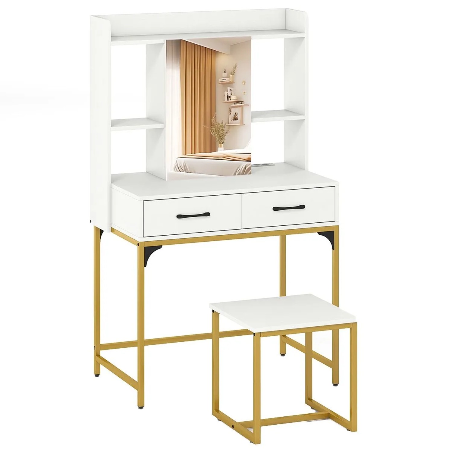 Costway Schminktisch Set mit Ladestation Modern Weiß günstig online kaufen