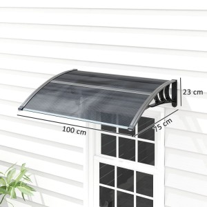 Schwarzes, gewölbtes Polycarbonat-Vordach über Fenster. Wetter- & UV-beständig. Maße: 100x75x23 cm. Fenster-Zubehör.
