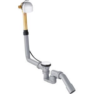 Exafill Komplettset für Normalwannen: Wanneneinlauf, Ab- und Überlaufgarnitur in Chrom und Grau.