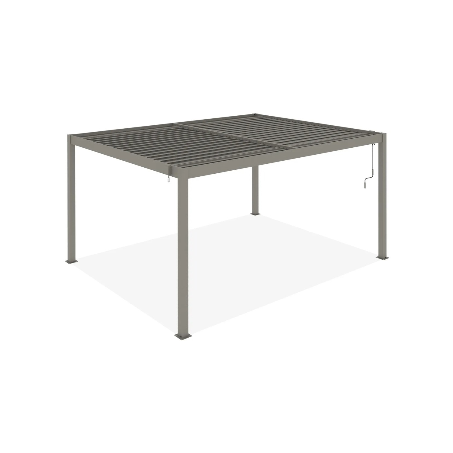 Freistehende, taupefarbene Cazeboo Piana Bioklimatische Pergola 4x3m aus Aluminium.