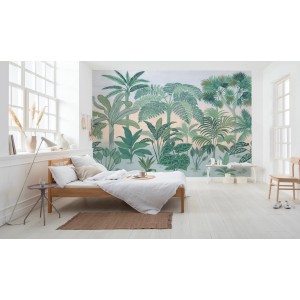 Komar Fototapete Jungara (368x254 cm) mit Dschungelmotiv im Schlafzimmer.