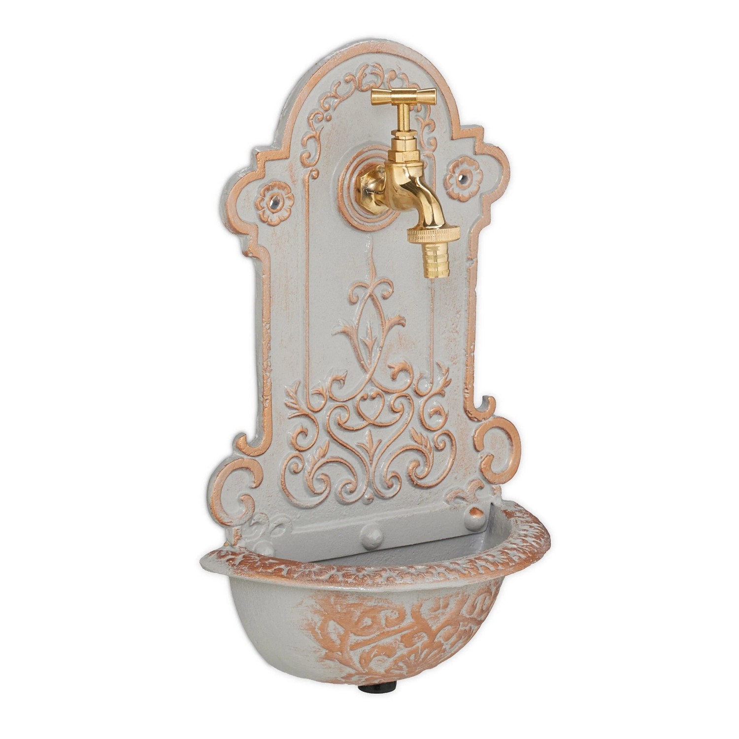 Relaxdays Wandbrunnen Gusseisen Grau Gold 36 Cm X 22 Cm X 10, 5 Cm 2, 8 Kg