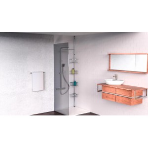 Eisl Teleskop Duschablage Ecke mit 4 Duschkörben aus Edelstahl im Badezimmer.