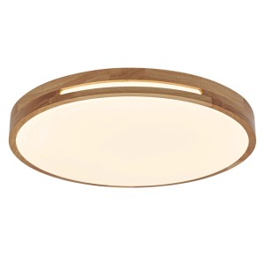 Runde LED-Deckenleuchte mit Holzring und warmweißem Licht. Dimmbar, Ø 30 cm. Modernes Design für Wohnbereiche.