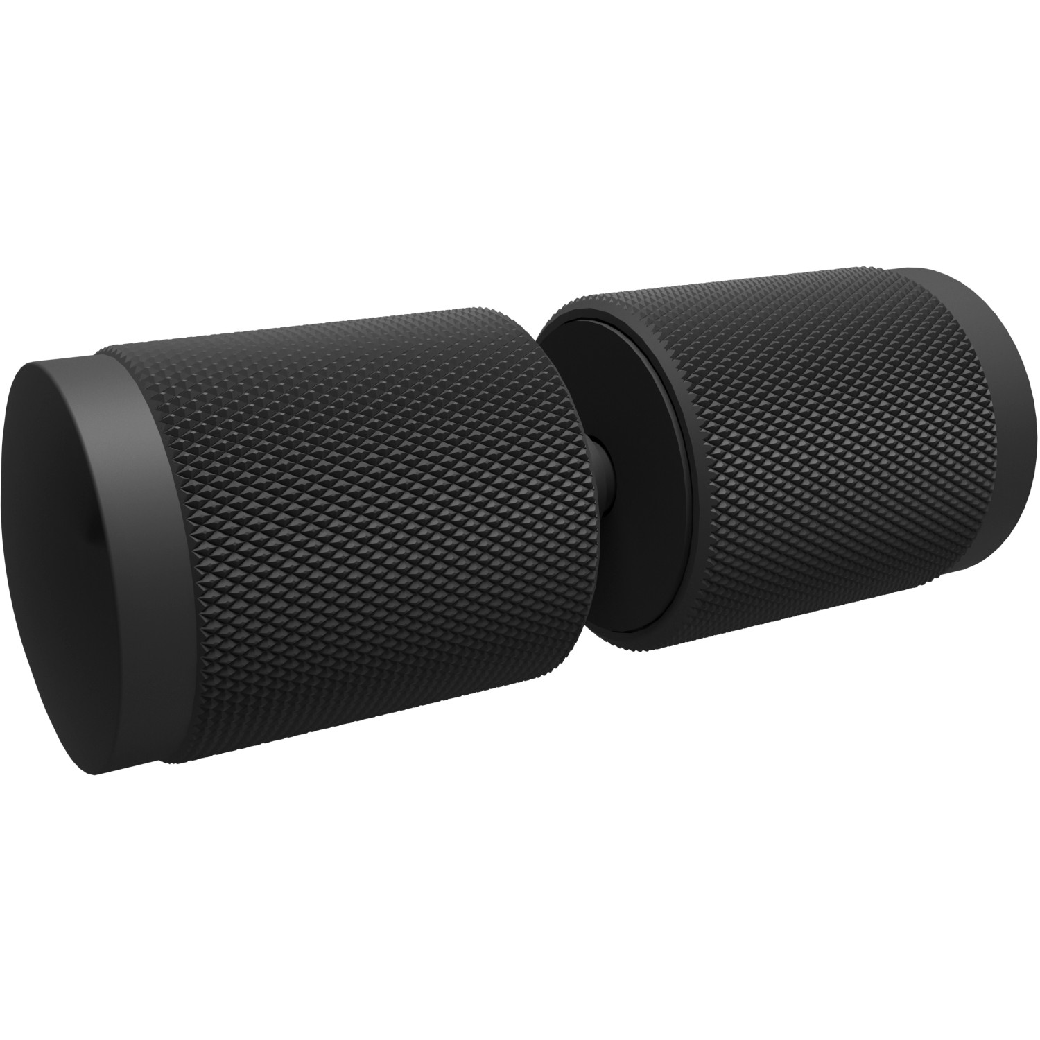 Detailaufnahme des gerändelten, mattschwarzen Türgriffs der Schulte ExpressPlus Drehtür.