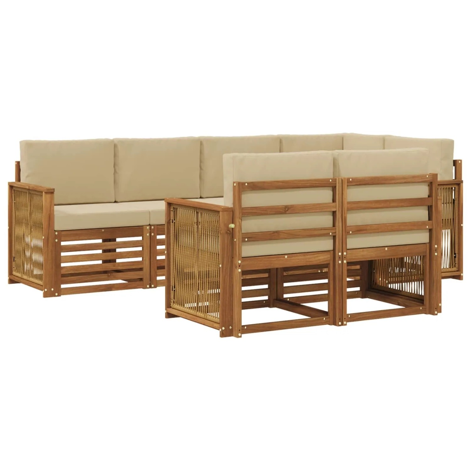 vidaXL Ecksofa Set 6 Stk Natur Massives Akazienholz und Polyester 3384479