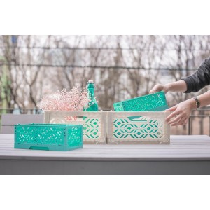 Türkisfarbene Klappbox Mini: Aufbewahrungsboxen im Set, stapelbar und recycelbar.