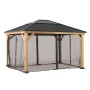 Sunjoy Zedernholz Gazebo mit Khaki-Netz, 335x393cm. Pavillon mit Moskitonetz für entspannte Stunden im Freien.