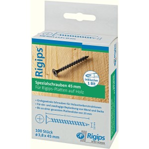 Rigips Grobgewindeschrauben 3,8x45mm, 100 Stück für Holzunterkonstruktionen.