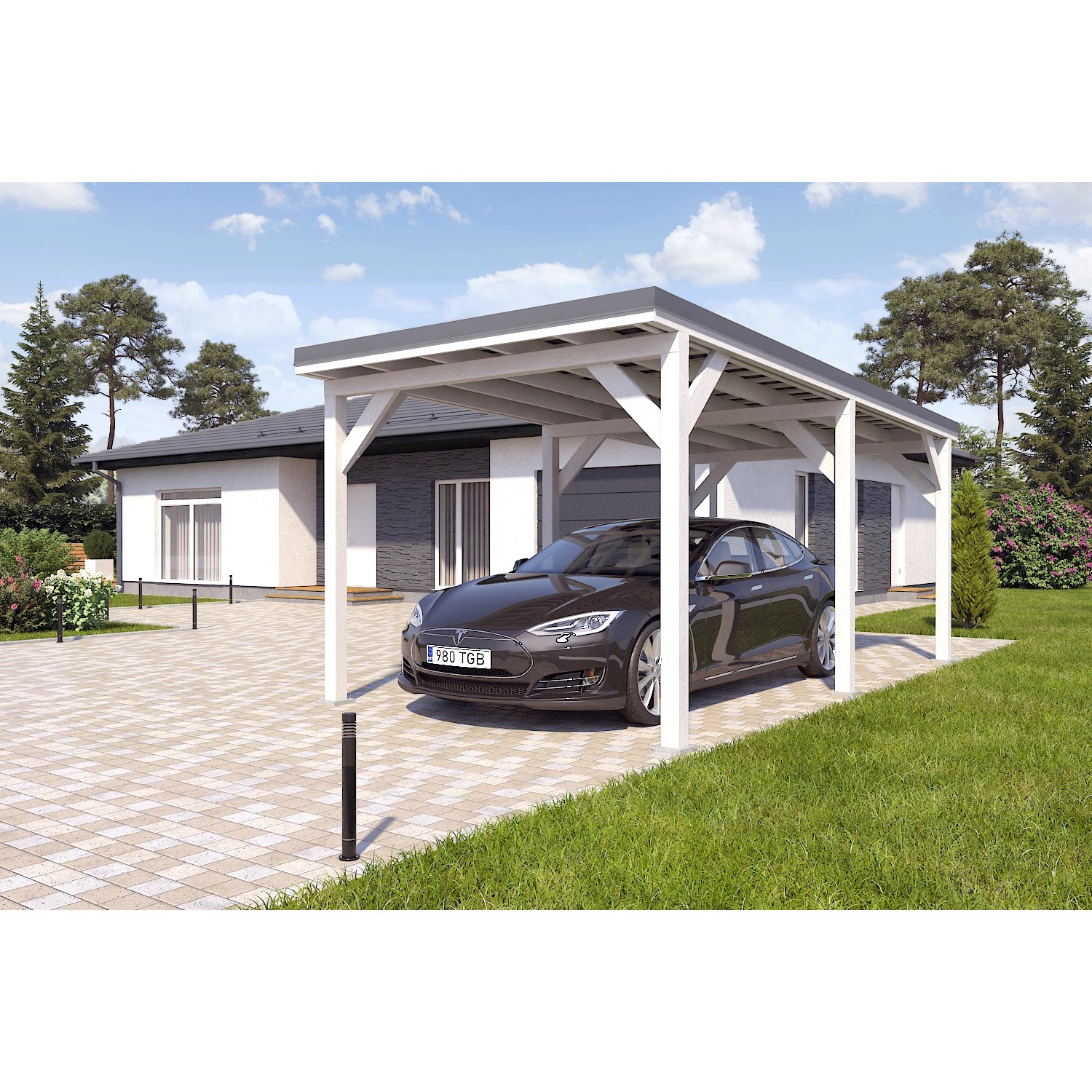 Holzbrüder Carport Ralf 18m² Reinweiß-Dunkelgrau günstig online kaufen