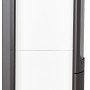Hark Küchenofen Keramik 7 kW, Seitenansicht. Kaminofen mit Keramikverkleidung in Weiß und Grau.