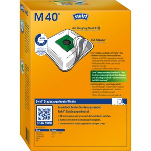 Swirl M40 EcoPor Staubsaugerbeutel, 4 Stück, für Staubsauger Zubehör.