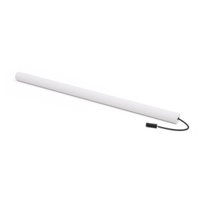 Somfy Batterie für Solar Rollladen, zylindrisch, weiß, mit schwarzem Kabel und Stecker.