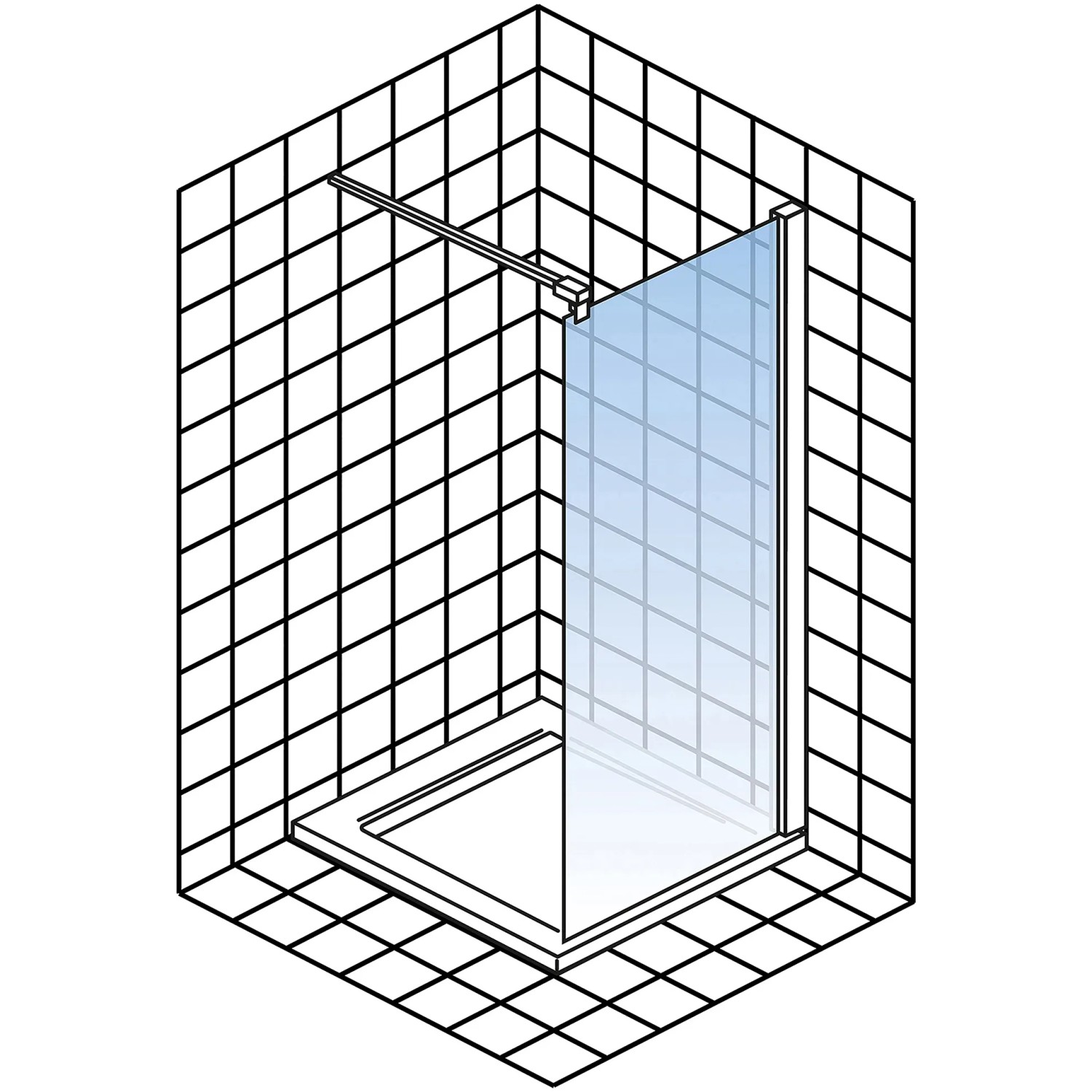 Schulte Walk In Dusche Alexa Style 2.0, Frontteil mit klarem Glas und mattschwarzem Profil, 200x120 cm.