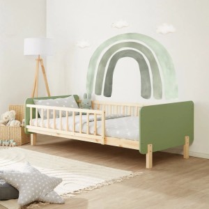 Homestyle4u Kinderbett 90x200 mit Raufallschutz Lattenrost Grün 2605