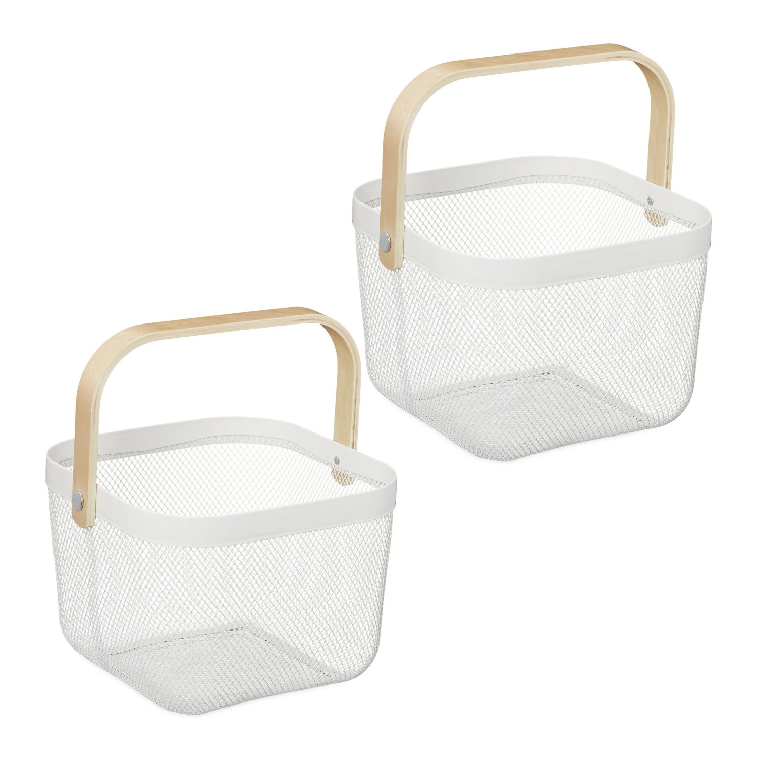 Relaxdays Drahtkorb 2er Set Metall Weiß mit Henkel 17,5 cm x 26 cm x 24,5 cm je 500 g
