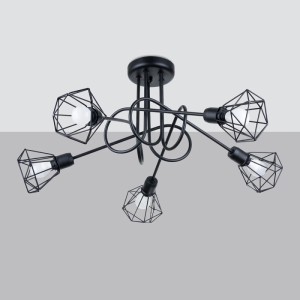 Schwarzer Sollux Lighting Kronleuchter Artemis5S im Loft-Design mit 5 Leuchten. Ideal als Deckenlampe.